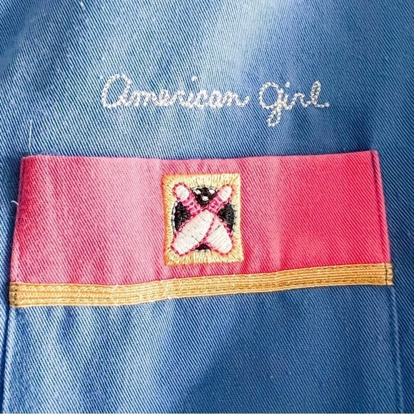 American Girl Vintage Kids Blue & Pink Bowling Shirt Large Bowling Pin Buttons - Picture 3 of 10
